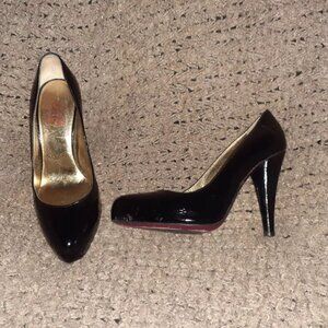 DOLCE AND GABBANA-Vernice Naplack Pumps-Black Crinkly Patent Leather-Sz 5.5-EX